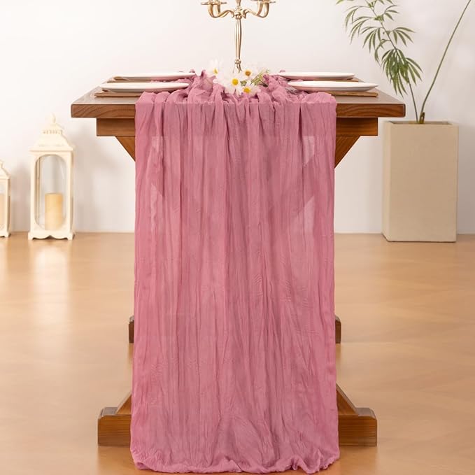 Socomi 6pcs Mauve Valentine's Day Cheesecloth Table Runner Boho Rustic Gauze 120 inch 10FT Cheese Cloth Runner for Wedding Party Baby Shower Birthday Home Decor Holiday Decorations