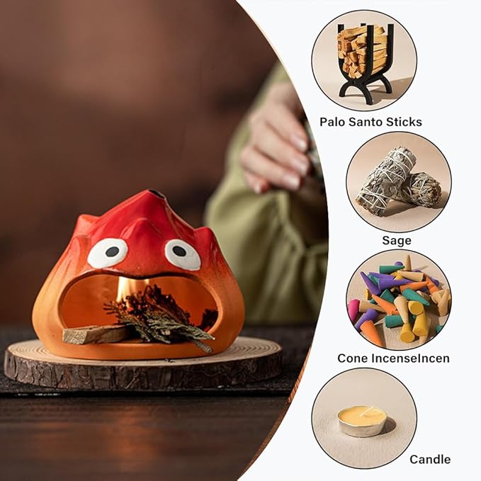 Handcrafted Mini Ceramic Incense Holder - Palo Santo Burner, Sage Sticks & Wood Incense, with Ash Catcher for Meditation, Yoga, Aromatherapy