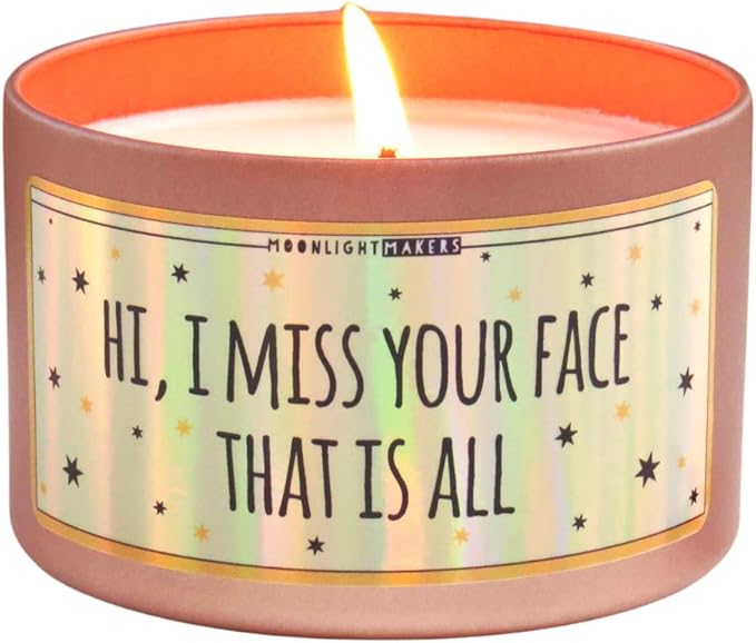 Moonlight Makers, Hi I Miss Your Face That Is All, Vanilla Breeze Scented Handmade Candle, Natural Soy Wax Candle, 25+ Hour Burn Time, 8oz Tin