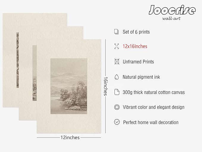 Joocrise Neutral Wall Art Decor Set of 6 Vintage Canvas Wall Art Rustic Farmhouse Wall Art Botanical Prints Country Pictures Neutral Vintage Artwork for Living Room Bedroom 12x16 Inch Unframed