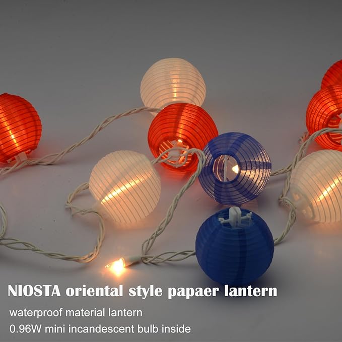 Lantern String Lights,Plug in & Connectable Decorative Lights,for Indoor & Outdoor Ambience Decoration,4th of July Lantern