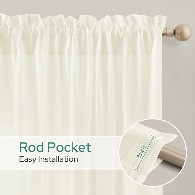 HOMEIDEAS Non-See-Through Ivory Privacy Semi Sheer Curtains 45 Inches Long 2 Panels Set Light Filtering Curtains for Living Room Bedroom Drapes,W52xL45