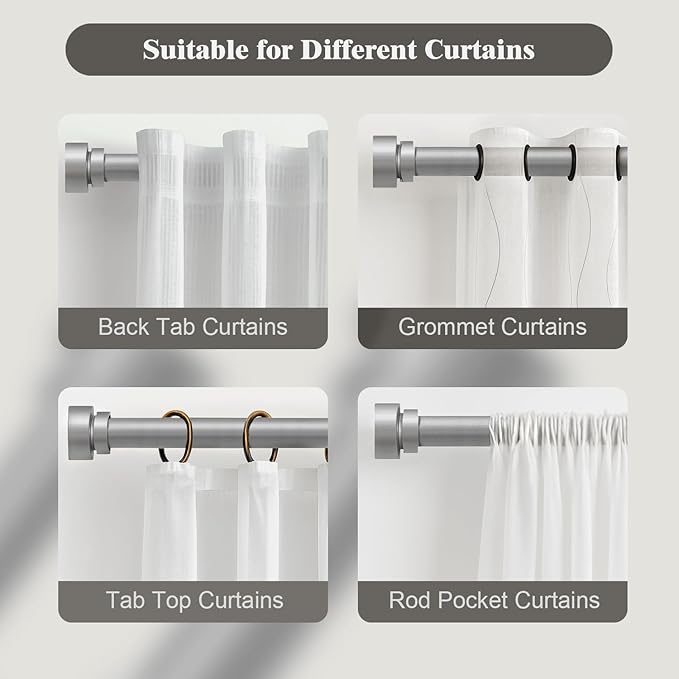 Oneach Silver Curtain Rods for Windows 72 to 144 Inch, 1 Inch Pole Adjustable Length Heavy Duty Metal Curtain Rod Set, for Outdoor Bedroom Kitchen Living Room (16 to 150 Inch)