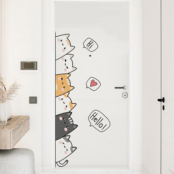 Cute Cartoon Cat Wall Decals – Removable Vinyl Stickers with Playful Peekaboo Cats & Speech Bubbles, Fun Wall Art for Home, Doorways, or Living Space Decoration