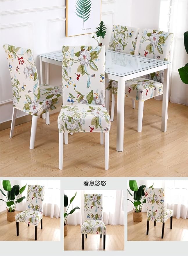 Senllori Dining Room Chair Covers Set of 6,Printed Pattern Parsons Chair Slipcovers Removable Washable Kitchen Seat Dining Chairs Protector Cover for Home or Party