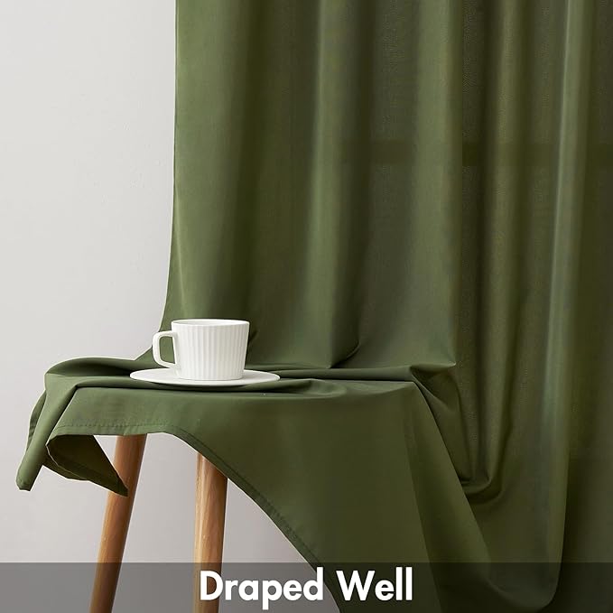 EMEMA Privacy Sheer Curtains 96 Inches Long 2 Panels Set, Olive Green Non-See-Through Light Filtering Semi Sheer Curtains for Bedroom Living Room, Window Drapes That Let Light in, 42x96 Inch