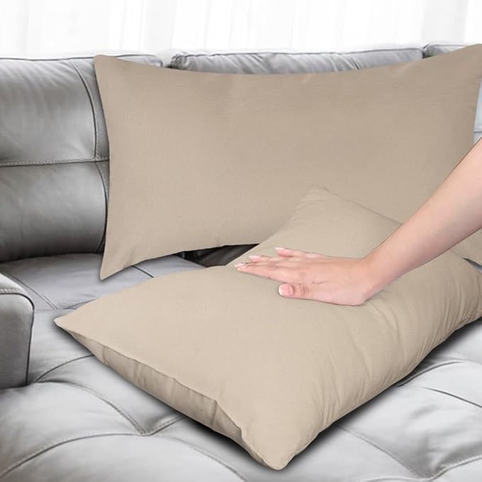 Covers & All Rectangle Throw Pillow Covers with Inserts, Decorative Covers with Cushions, Waterproof UV Resistant Soft, Home Decor Office Travel Couch Sofa Universal uses (16"x24", Pack of 4, Beige)