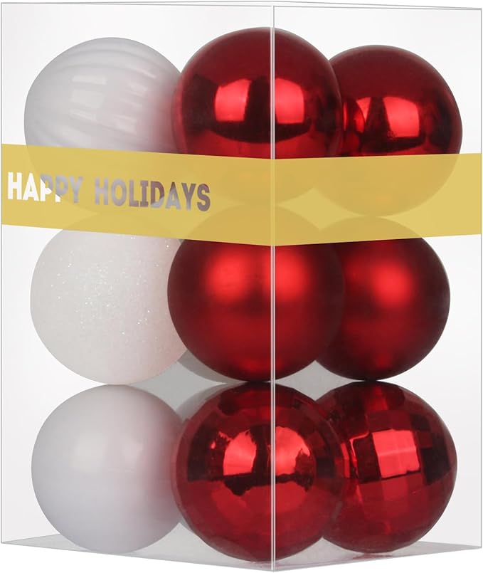 Red & White 1.6" Small Christmas Balls Christmas Tree Decoration Ornaments Shatterproof Hanging Balls for Birthday Halloween Holiday Wedding Decorations Set of 12pcs