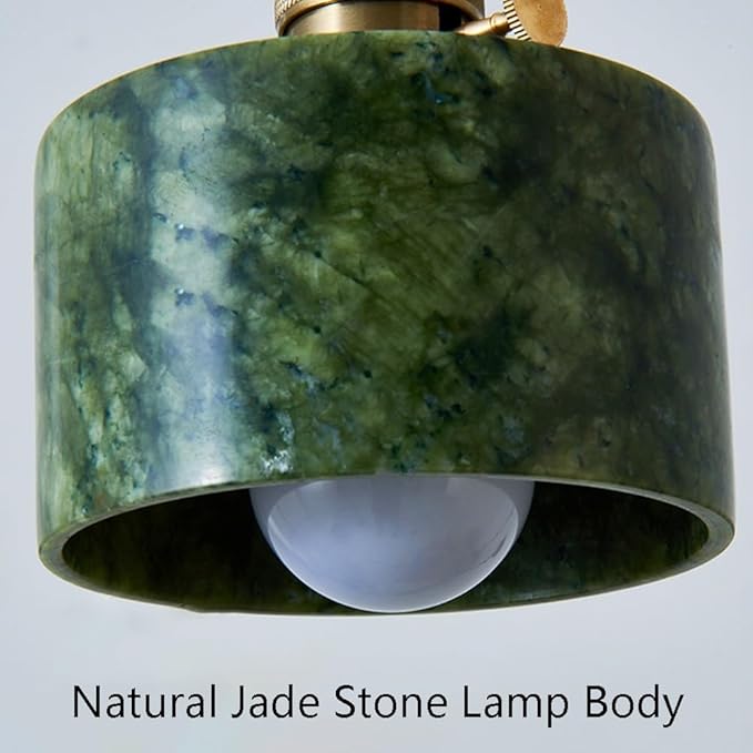 Modern Green Jade Stone Pendant Light Nordic Minimalist Pendant Lamp Cylindrical Hanging Lamp for Dining Room Kitchen Island Bar Bedside Lighting