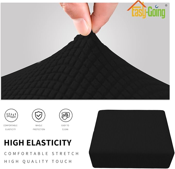 Easy-Going Stretch Square Ottoman Cover 40x40x15 inch Folding Storage Stool Furniture Protector Soft Rectangle slipcover with Elastic Bottom Black