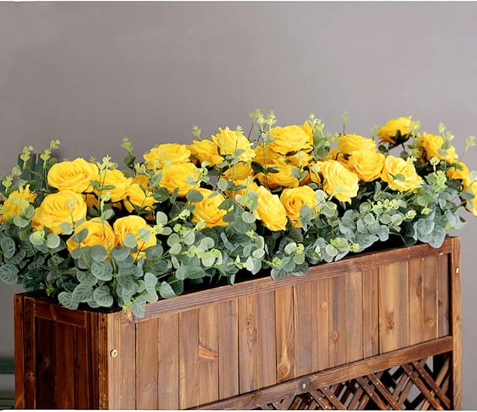 Jasion 4 Bundles Artificial Roses Flowers 10 Heads Arrangement Silk Bridal Bouquet for Home Office Parties and Wedding Decoration (Yellow 4pcs)