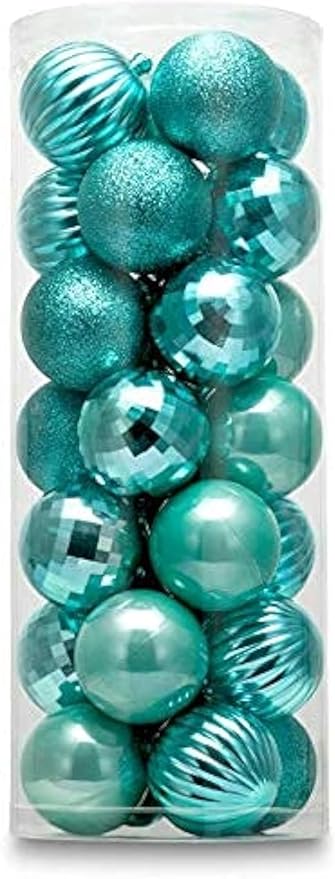 Small Size 28ct shatterproof Christmas Ball Ornaments in 4 Classic finishes for Christmas Tree Decoration (Turquoise Blue, 1.57“ Mini Size)