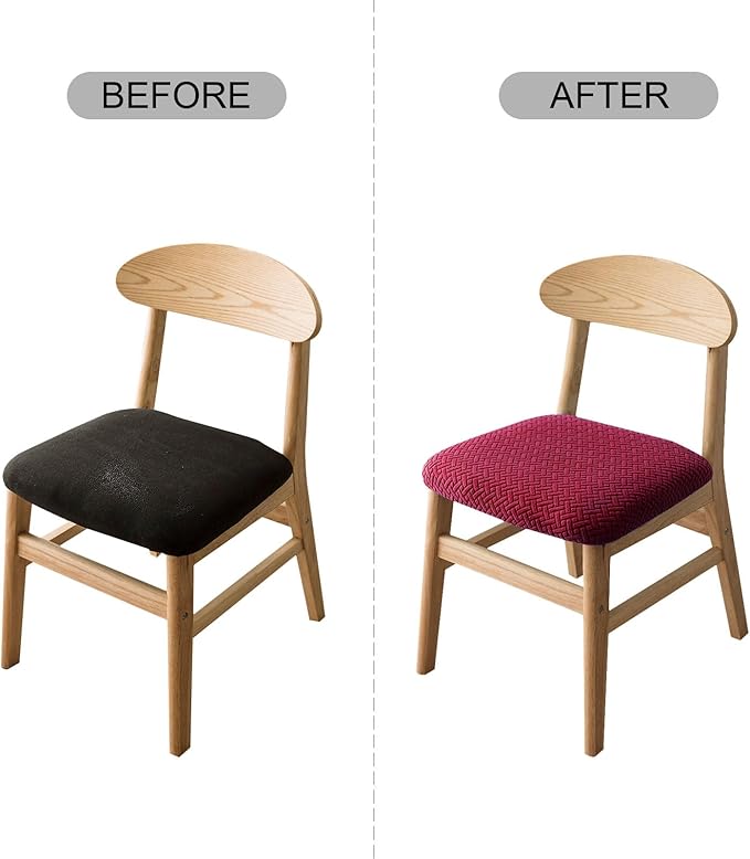 Genina Seat Covers for Dining Room Chair Seat Slipcovers Kitchen Chair Covers (Wine Red, 4 Pcs)