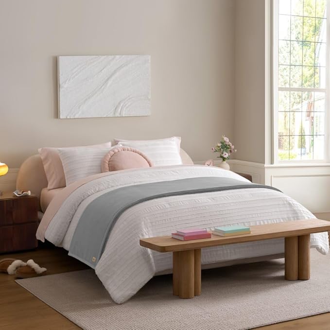UGG Coco Fleece Blanket for Bed Queen Size – Luxury Cozy Room Decor, Soft Warm Winter Bedding, Heavy Blanket & Queen Blanket for Bed, Gifts for Teens and Women – Seal Gray