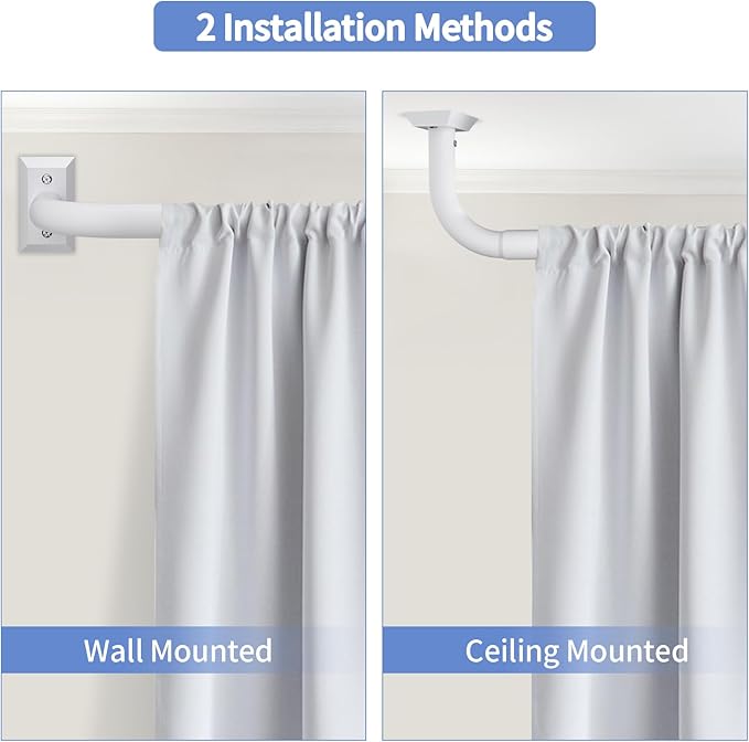 White Blackout Curtain Rod for Windows 28 to 48 Inches, Wrap Around Drapery Rod, Heavy Duty Curtain Rods for Darkening, Modern Decorative Rods Treatment, White