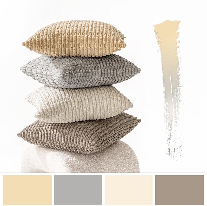 MIULEE Pack of 4 Neutral Decorative Throw Pillow Covers 20x20 Inch for Couch Sofa Living Room Bed Rustic Farmhouse Boho Corduroy Soft Striped Pillow Covers Home Decor