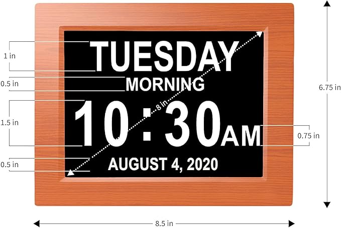 American Lifetime 【New 2025】 Dementia Clock Large Digital Clock for Seniors, Alzeimer Clock Large Display with Custom Alarms, Clock with Day & Date for Elderly, Digital Calendar Brown Wood