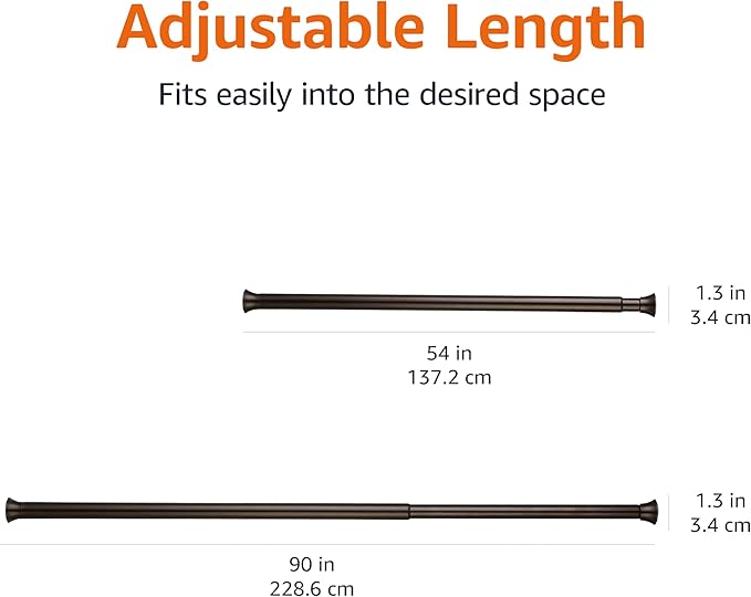 Amazon Basics Tension Curtain Rod, Adjustable 54-90" Width - Bronze, Classic Finial