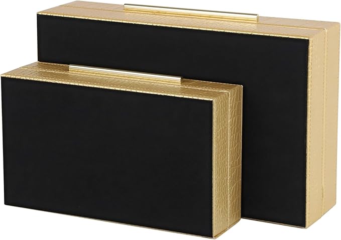 HofferRuffer Faux Leather Decorative Boxes Set of 2, Large Nesting Keepsake Box Accessory Organizer Jewelry Organizer with Hinged Lid, Stacking Storage Box Container for Home or Office (Gold)