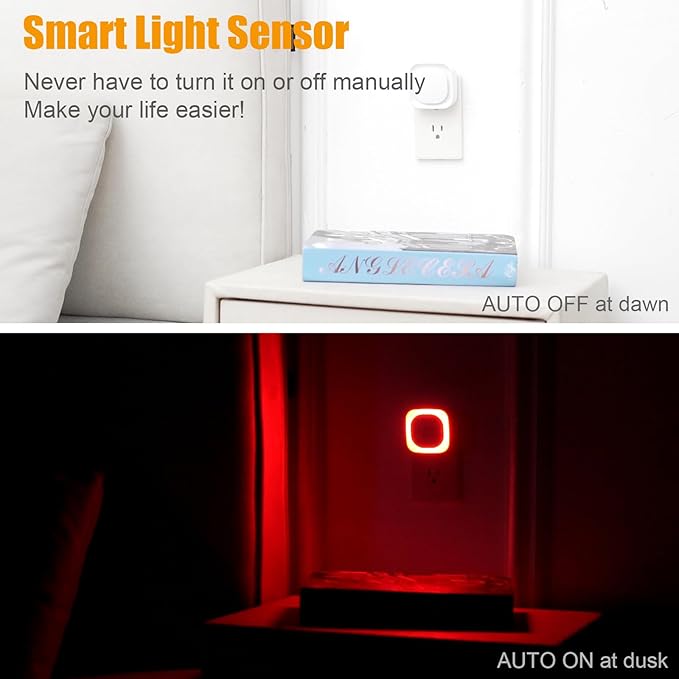 4 Pack Plug in Red Sleep Night Light, Auto Dusk to Dawn, Soft Glow, Dimmable Diffused Light, LED Lights for Bedroom, Sleep, Baby Nursery, Kids, Toddler, Bathroom, Hallway, Home Decor