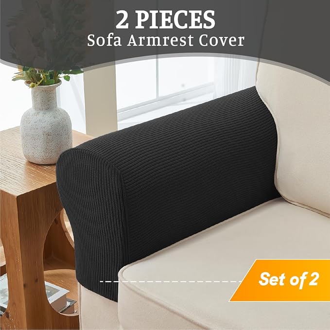 Sectional Couch Covers for Sofa Cushion L Shaped Couch Cover Washable Soft Couch Cushion Covers Stretch Sofa Slipcovers(2-Piece for Sofa Armrest Cover, Black)