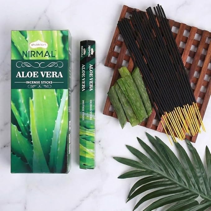Shubhkart Nirmal Aloe Vera Incense Sticks, Pack of 6 (120 Sticks). Fresh, Clean & Soothing Scent. Perfect for Stress Relief, Relaxation, Yoga & Refreshing Home Fragrance