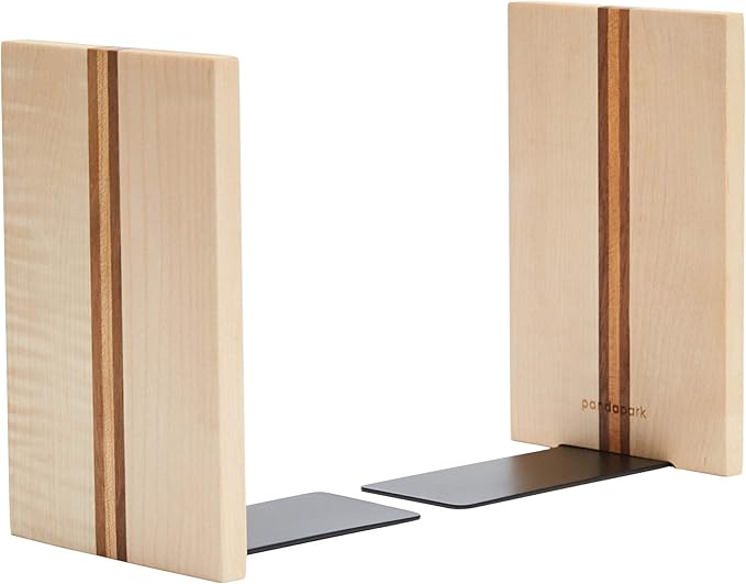 Pandapark Wood Decorative Bookends,Non-Skid Bookend for Shelves,Heavy Duty Bookends,Book Stand for Books/CDs,1 Pair