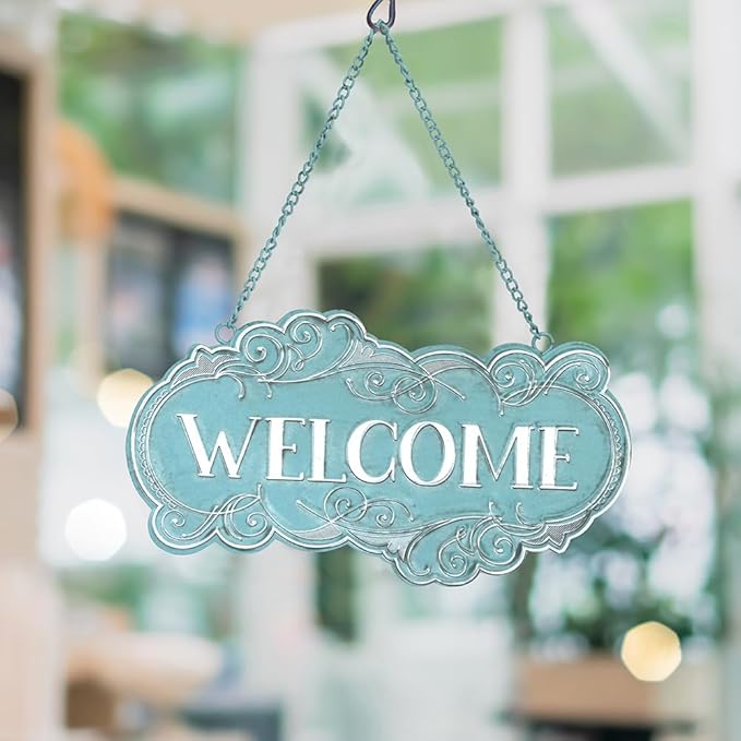All Chic Metal Welcome Sign for Front Door Hanging welcome decor Welcome Door Sign Small Hanging Welcome Back Decorations Decor Front Porch Weclome Sign