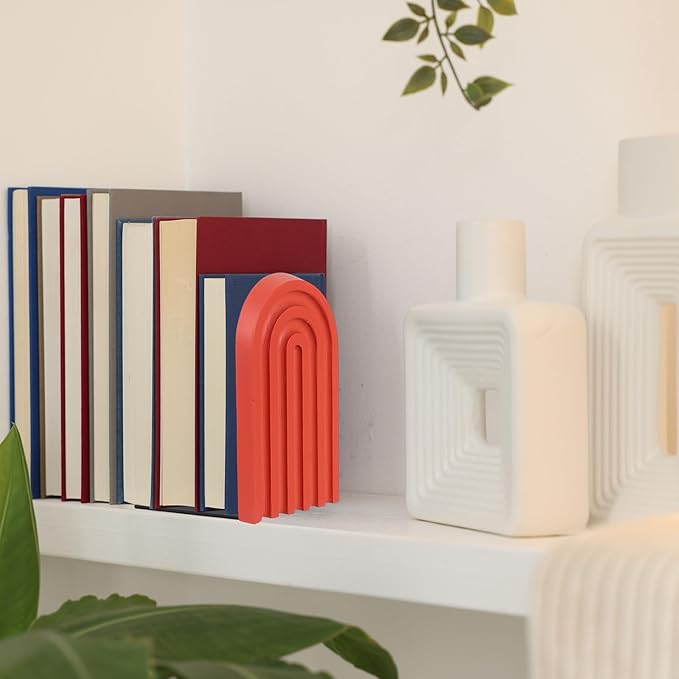 PATIKIL 4Pcs Boho Arch Bookends, Non-Skid Wood Book Ends Rainbow Wooden for Shelves Book Stopper Stand Cute for Holding Books Movie CD Home Office Library Decorative, Blue Tone/Green/Cyan