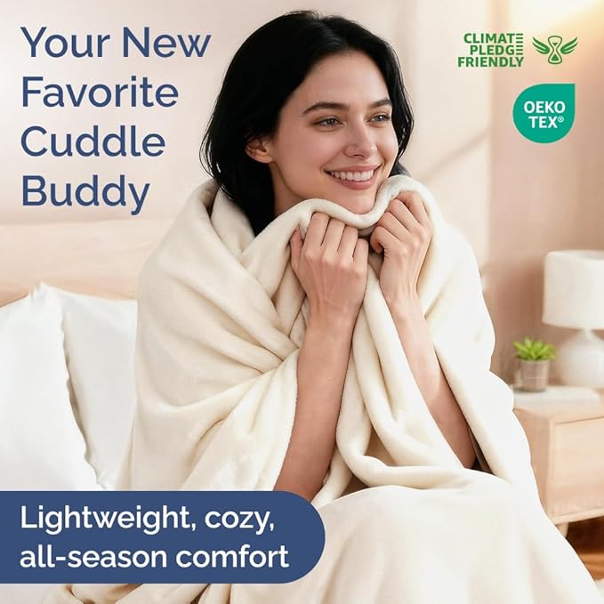 Ultra Soft Fleece Blanket Twin Size - Flannel Fleece Luxury Twin Blanket - Lightweight for Couch Bed Chair - Thick, Warm and Breathable - All Season Cozy Fuzzy, Anti-Static Microplush Bedding, Cream