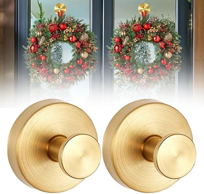 Suction Cup Hooks for Door Wreaths, 2026 New Wreath Hangers for Front Door, Removable Waterproof Towel Hooks for Shower Bathroom Window Glass Wall Mirrors (Gold, 2PCS)