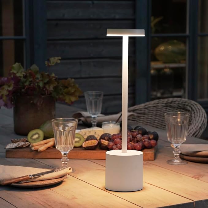 2 Pack LED Cordless Table Lamp, Portable 5000mAh Rechargeable Table Lamps, Touch Control Outdoor Table Lamp, 3 Color Dimmable Cordless Desk Lamp For Restaurant, Patio, Bedroom, Outdoor - White