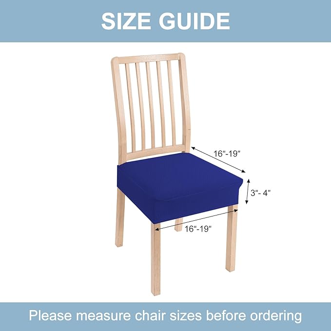 Smiry Stretch Jacquard Seat Covers for Dining Room Chairs Set of 6, Removable Washable Chair Seat Protector Slipcovers, No Rear Covers, Royal Blue
