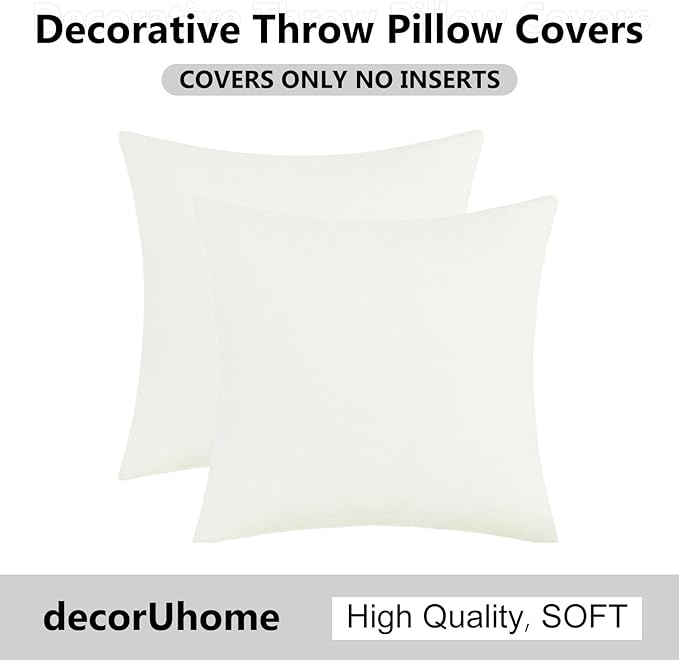 decorUhome Chenille Cream White Christmas Throw Pillow Covers 26x26 Inch Set of 2, Decorative Soft Couch Pillow Covers Solid Dyed Accent Farmhouse Neutral Square Pillow Cases for Sofa