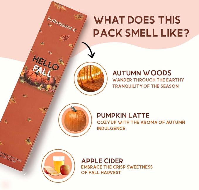 Folkulture Incense Stick Gift | Set of 3 Pumpkin Spice Organic Incense Sticks | Non-Toxic Xmas Decor for Indoor Decorations, Gift | Inscents-Sticks for Women