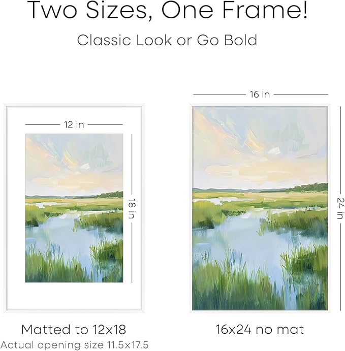 Homeforia 16 x 24 Picture Frame White, High End Metal 24x16 Poster Frame, 16 x 24 White Frames Matted to 12 by 18 inch Print, 24by16 Thin Frame with Mat 12x18 Photo, Tempered Glass, Wall Kit, Set of 1
