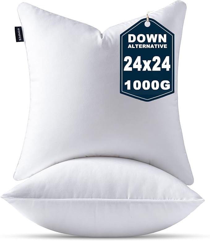 24 x 24 Pillow Inserts Set of 2 Down Alternative Throw Pillow Inserts Large Fluffy Decorative Pillow White Square Pillows Stuffing for Living Room Couch Bed Sofa Interior Cushions