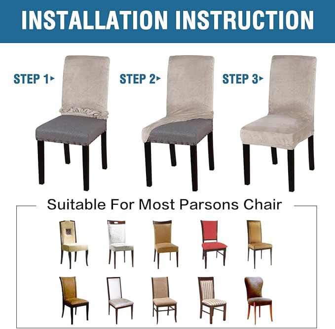 H.VERSAILTEX Velvet Dining Chair Covers Stretch Chair Covers for Dining Room Set of 4 Parson Chair Slipcovers Chair Protectors Covers Dining, Soft Thick Solid Velvet Fabric Washable, Oatmeal