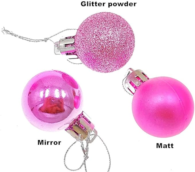 ALIMITOPIA 24pcs Christmas Ball Baubles 1.2 inches Shatterproof Plastic Hanging Balls Pendant for Xmas Tree Decoration (Tiny Size;Pink)