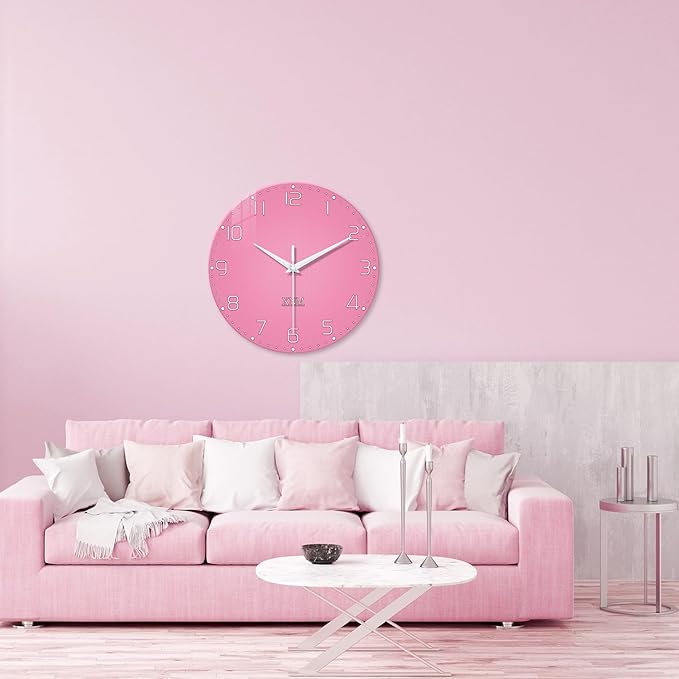 XNM Decorative Wall Clocks for Living Room Girls Pink Large Wall Clocks Battery Operated 20 Inch Glass Wall Clock Silent