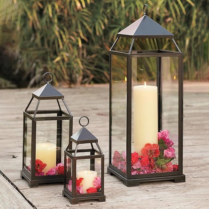 NEEDOMO Lanterns Decorative Outdoor&Indoor, Set of 3 Outdoor Lanterns for Porch, Vintage Candle Lantern Decor for Living Room, Fireplace, Fall, Christmas, Garden, Wedding, Yard, Bronze