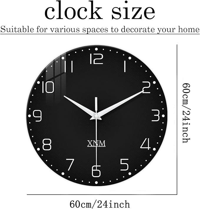 XNM Black Wall Clock Round 24 Inch Battery Operated Silent Wall Clock for Office Decorative Wall Clocks