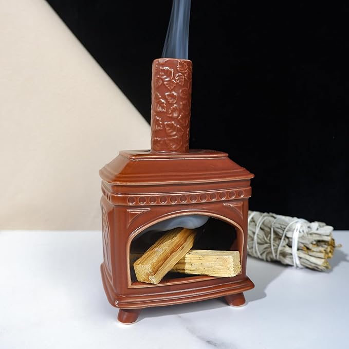Palo Santo Burner Holder-Ceramic Mini Chiminea, Incense Chimney-Style Burning Smudge Bowl for Sage, Incense Cones, Incense-Stick Fits Small Candle-Ideal for Home Altar, Zen/Meditation