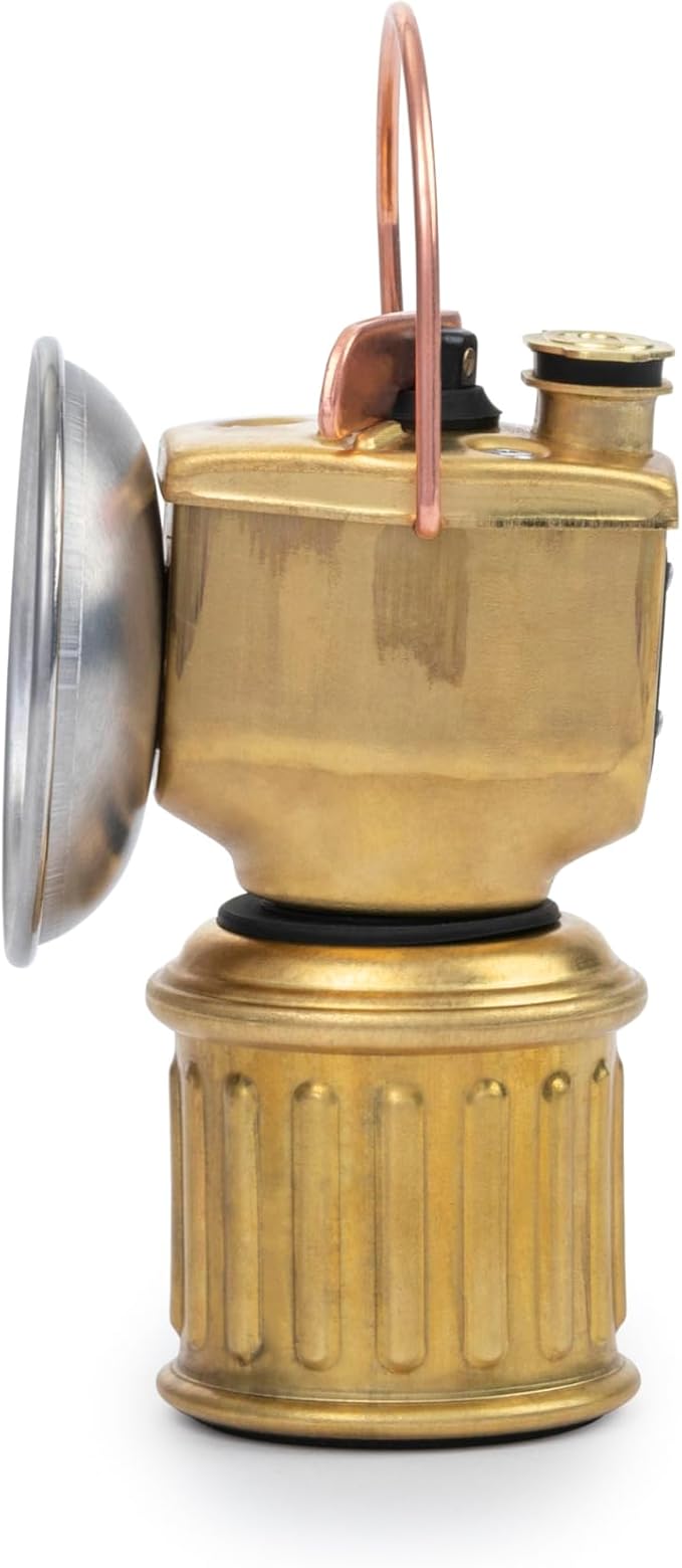 Barebones Miners Lantern – Vintage-Inspired Rechargeable LED Lantern with Dimmable Light, Magnetic Base, Weatherproof Design, and Brass Finish – Portable Camping and Indoor Decor Light