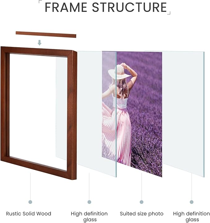 DLQuarts 11x14 Floating Photo Picture Frame, Floating Display for Photos 8x10, 7x9, 5x7, 8.5x11 Certificate, or Full Display for 11x14 Photos, Solid Wood, Double Glass, 2 Pack, Retro Walnut