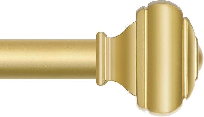 Decorative Gold Curtain Rods for Windows 72 to 144 Inches(6-12ft), USFOOK 7/8 Inch Long Curtain Rod 32 to 144 Inches, Heavy Duty Single Drapery Rods, Square End