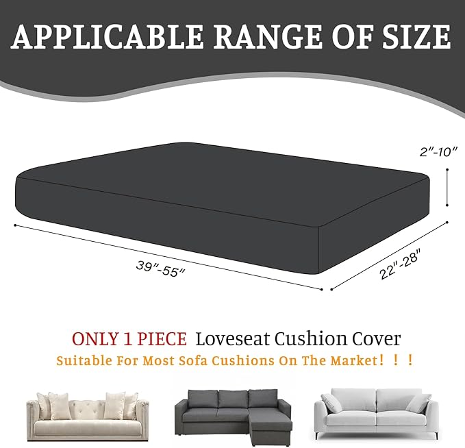 Sectional Couch Covers for Sofa Cushion L Shaped Couch Cover Washable Soft Couch Cushion Covers Stretch Sofa Slipcovers(1-Piece for Loveseat or Sofa 2-Seater, Black)