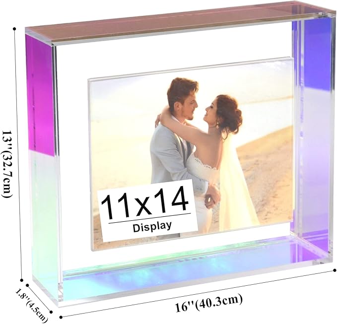 11x14 Acrylic Picture Frame Neon Floating Photo Frame for Wall Mount and Tabletop Decorative in Gallery Home Office, Iridescent