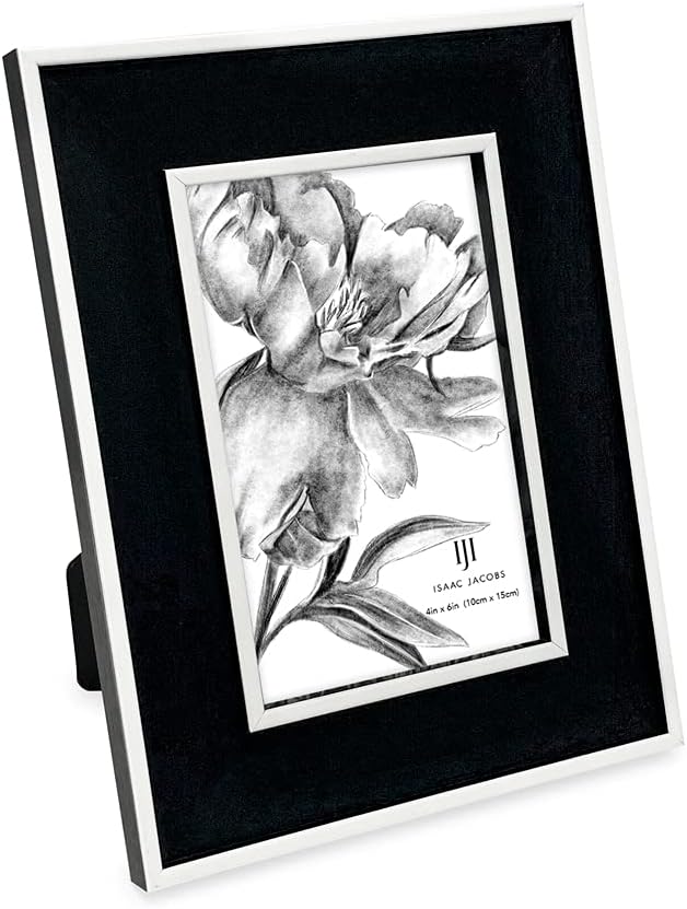 Isaac Jacobs 4x6 Black w/White (Vertical & Horizontal) Double Border Picture Frame w/Black Fabric Easel, Wall-Mountable, Made for Tabletop & Gallery, Home or Office (4x6, Black W/White)