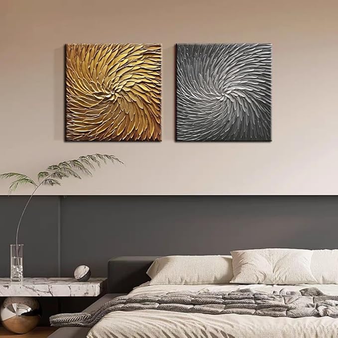 YaSheng Art -30x30inch Large Abstract Art Oil Paintings on Canvas metal golden Gradient color Abstract Artwork Modern Home Decor Canvas Wall Art Ready to Hang for Living Room Bedroom
